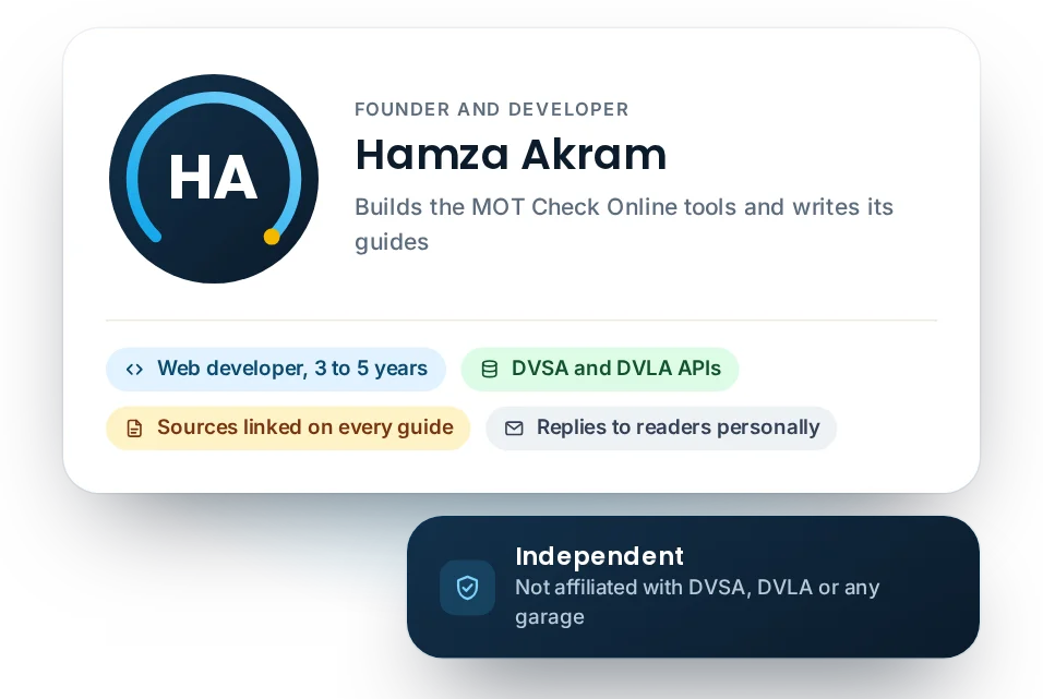 Hamza Akram, founder and web developer of MOT Check Online, with his areas of work